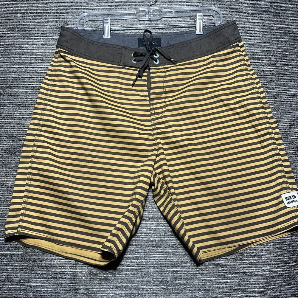 Brixton Board Shorts Men's Size 32 Yellow Striped Swim Quick Dry